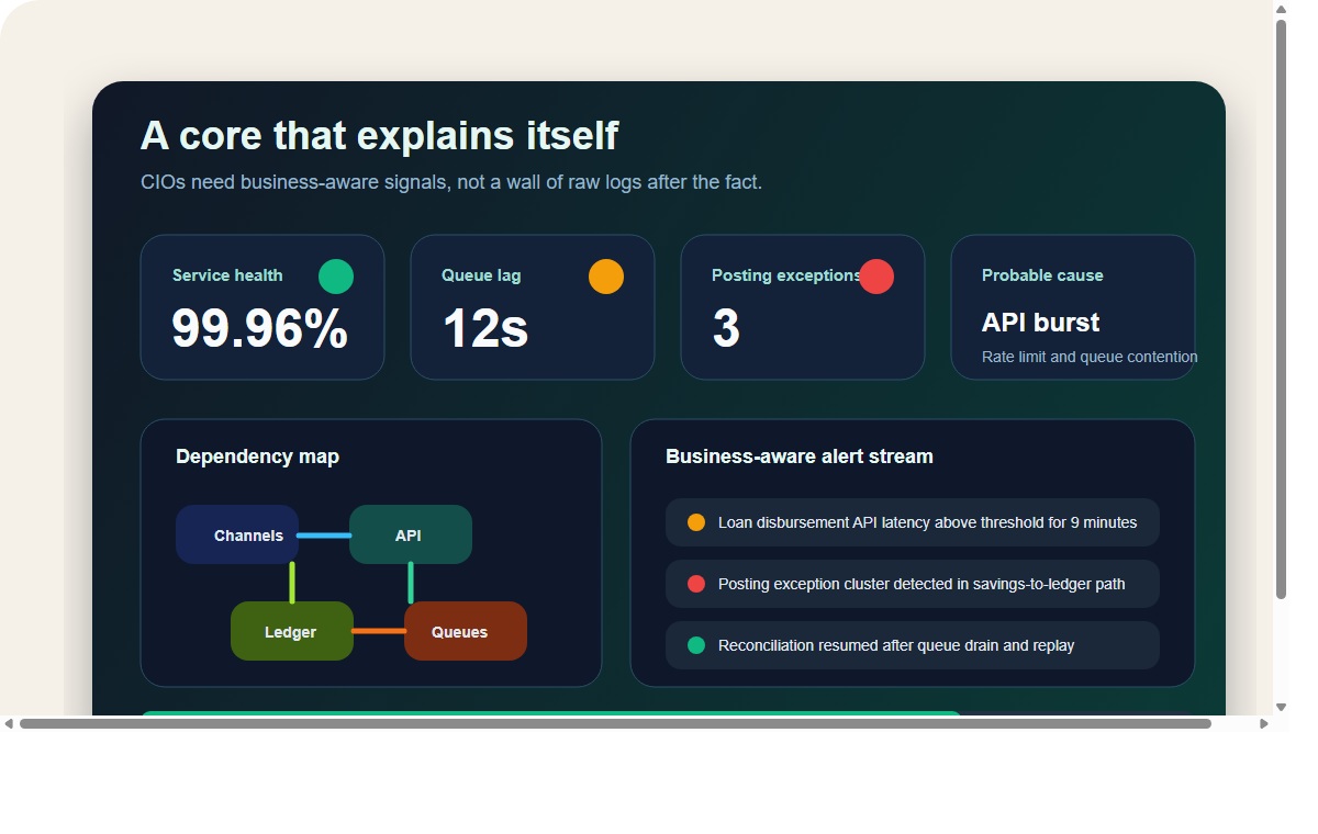 Self-reporting core banking operational dashboard
