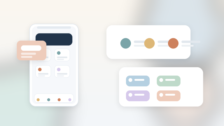 Soft editorial illustration of a mobile wallet ecosystem with simple connected moments and muted colors.